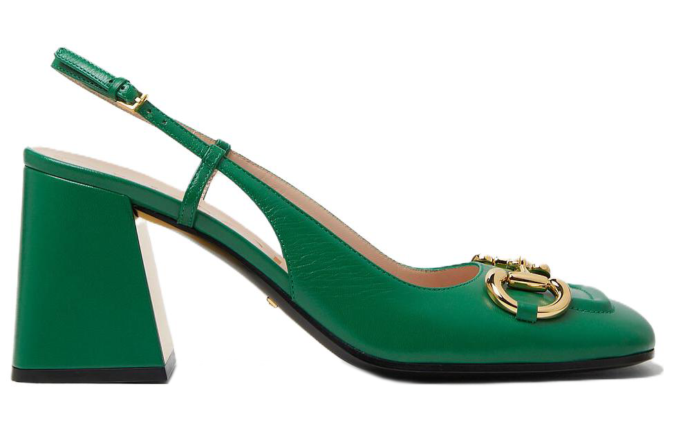 Order (W) Gucci Horsebit Tacón 75mm Slingback Verde Brillante de Cuero 643892-C9D00-3727