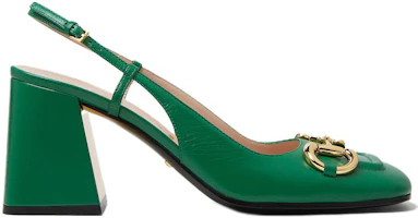 Order (W) Gucci Horsebit Tacón 75mm Slingback Verde Brillante de Cuero 643892-C9D00-3727