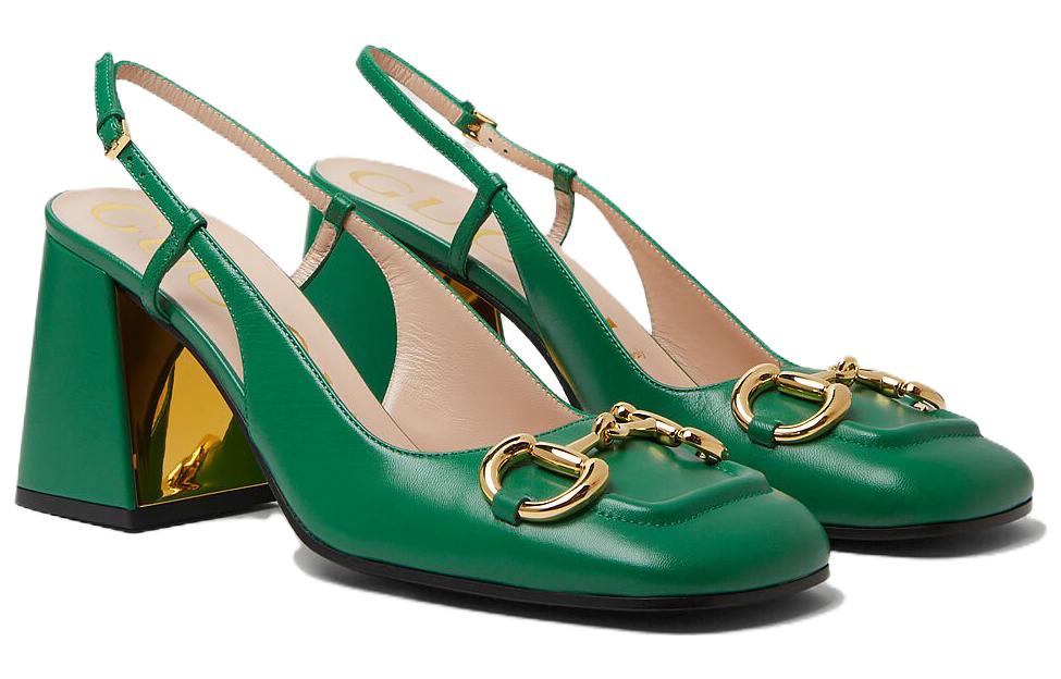 Lookbook (W) Gucci Horsebit Tacón 75mm Slingback Verde Brillante de Cuero 643892-C9D00-3727