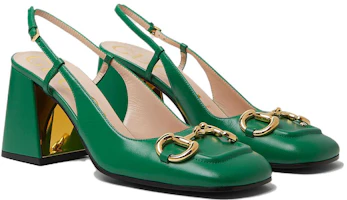 Lookbook (W) Gucci Horsebit Tacón 75mm Slingback Verde Brillante de Cuero 643892-C9D00-3727