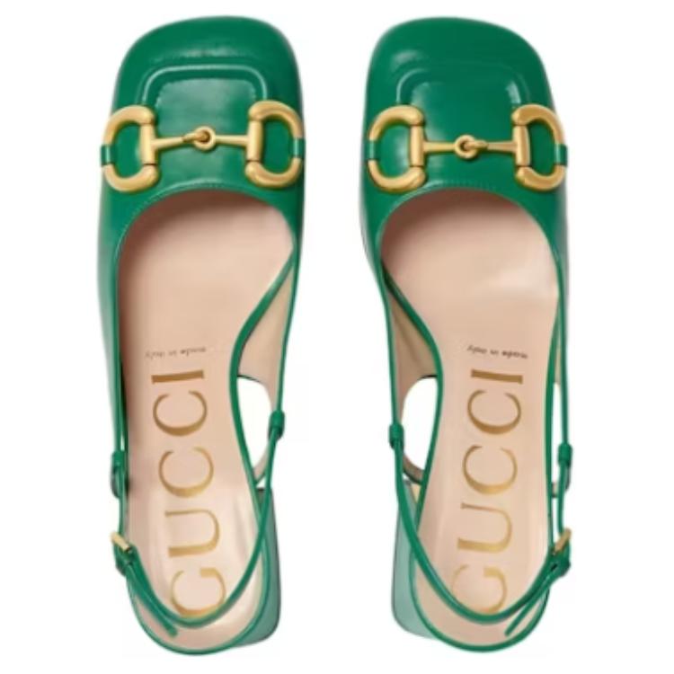 Shop (W) Gucci Horsebit Tacón 75mm Slingback Verde Brillante de Cuero 643892-C9D00-3727