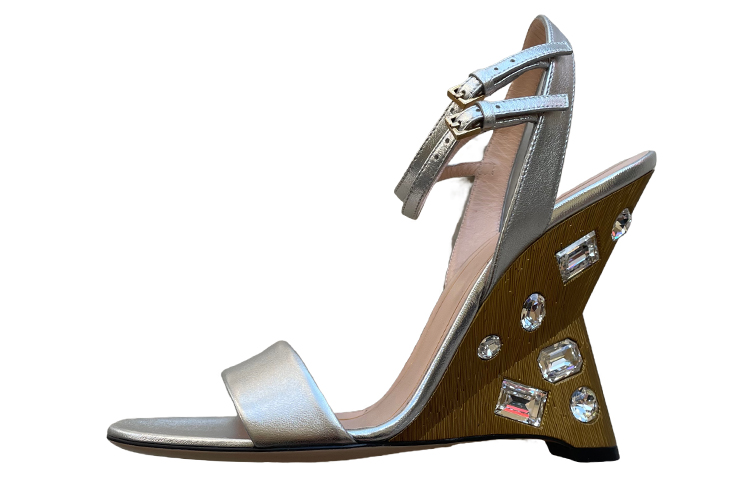 (W) Gucci Horsebit Accent Leather Slide 'Silver'