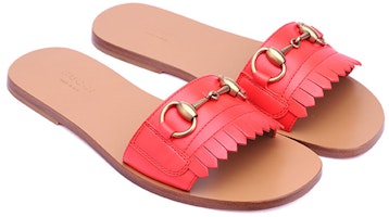 GUCCI 古馳 流蘇皮革馬銜扣 時尚拖鞋 女款 紅色 Order GUCCI 古馳 流蘇皮革馬銜扣 時尚拖鞋 女款 紅色