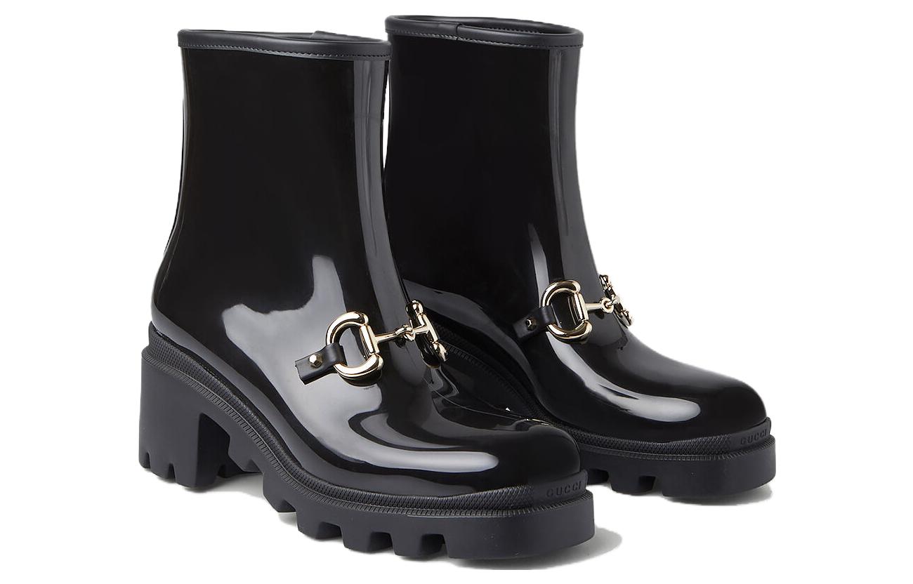 Lookbook GUCCI古馳 漆皮 時尚圓頭套穿 短靴 5.5cm 女款 黑色