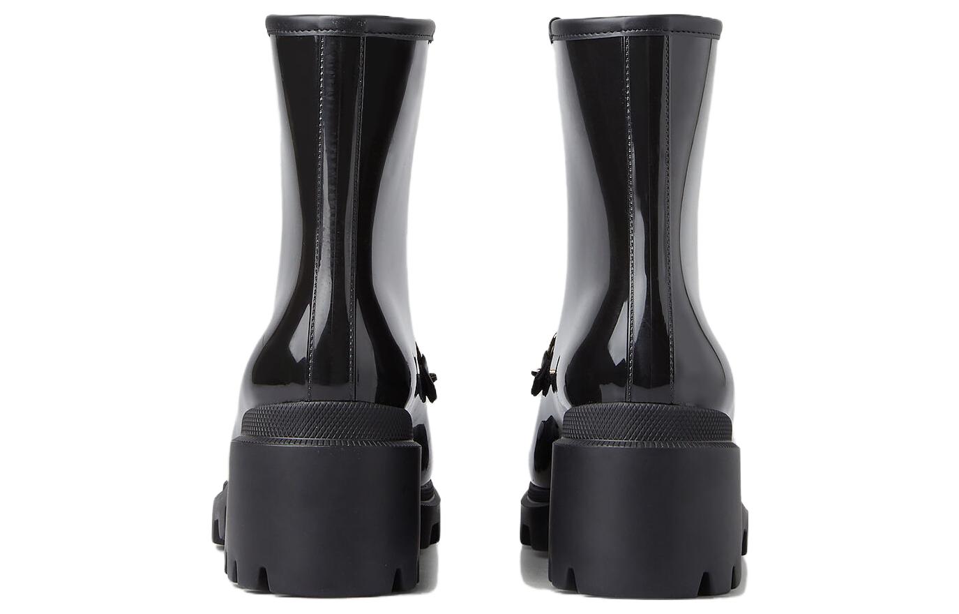 Shop GUCCI古馳 漆皮 時尚圓頭套穿 短靴 5.5cm 女款 黑色