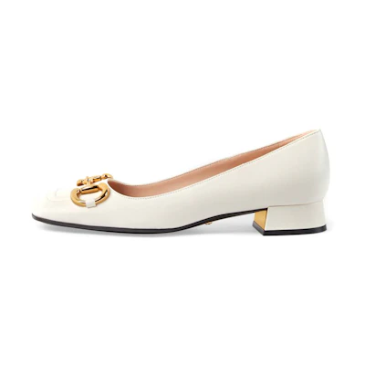 (W) Gucci Horsebit Ballet Flat White Leather