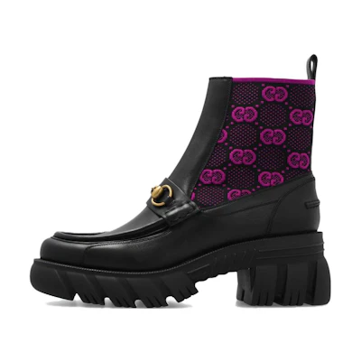 (W) Gucci Horsebit GG Jersey Boot 'Black Fuchsia'