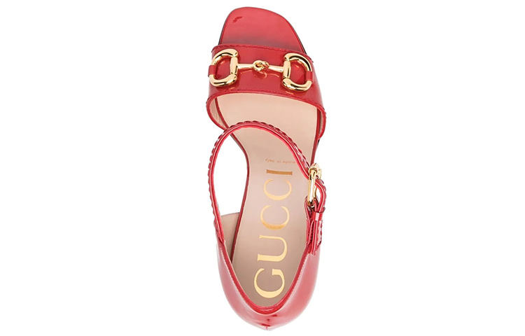 Shop (W) Gucci Kasut Tumit Tinggi Terbuka Bertumit Kuda 'Kulit Anak Lembu Patent' 655411-BNC00-6549