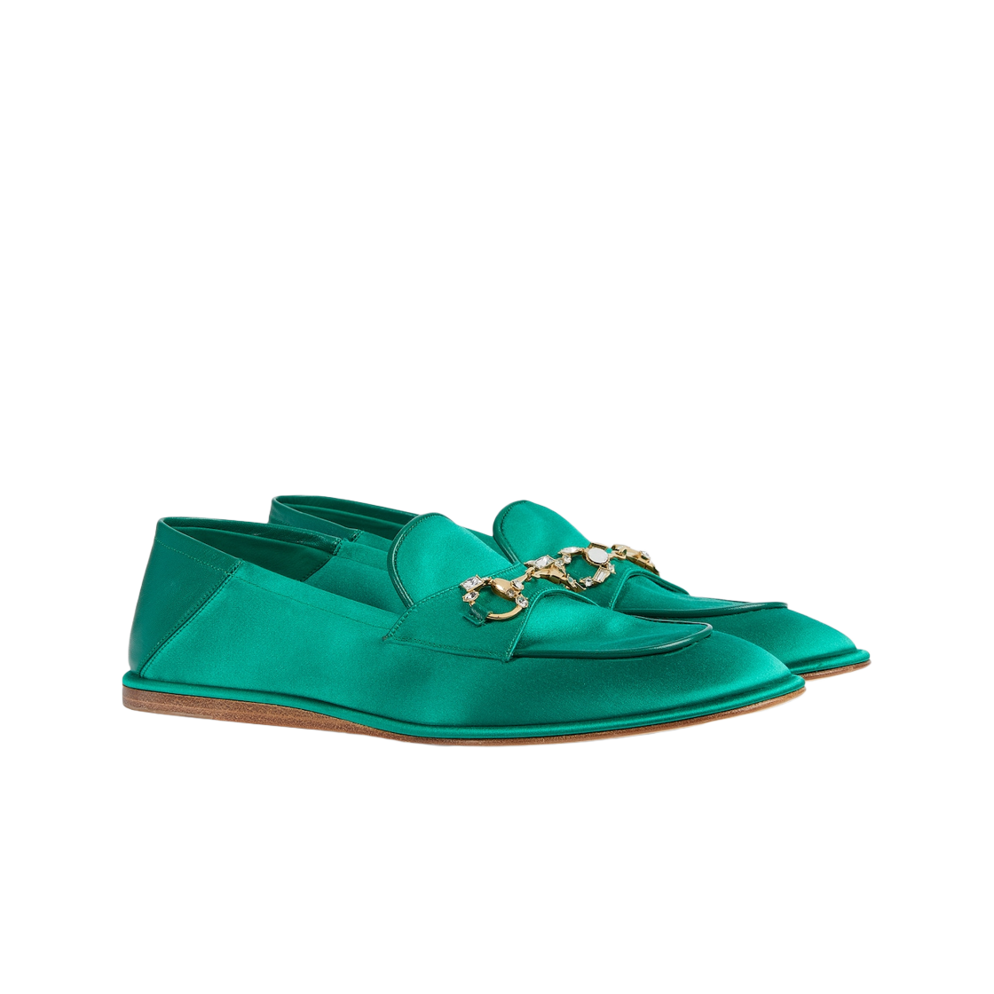 Lookbook GUCCI古馳 Horsebit 緞面 圓頭套腳 女性休閒鞋 女款 綠色