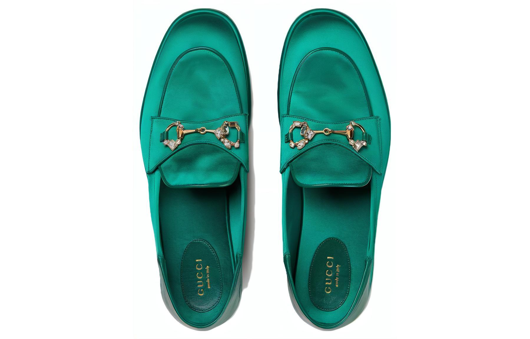 Shop (W) Gucci马衔扣乐福鞋“绿色缎面” 759780-KND90-3776