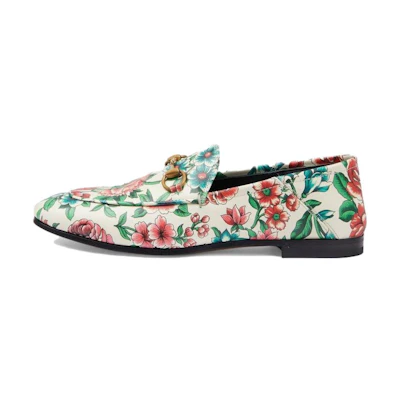 (W) Gucci Horsebit Printed Leather Loafers 'White Pink'