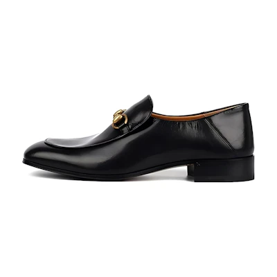 (W) Gucci Horsebit Slip On Loafer Gold-Tone Black Leather