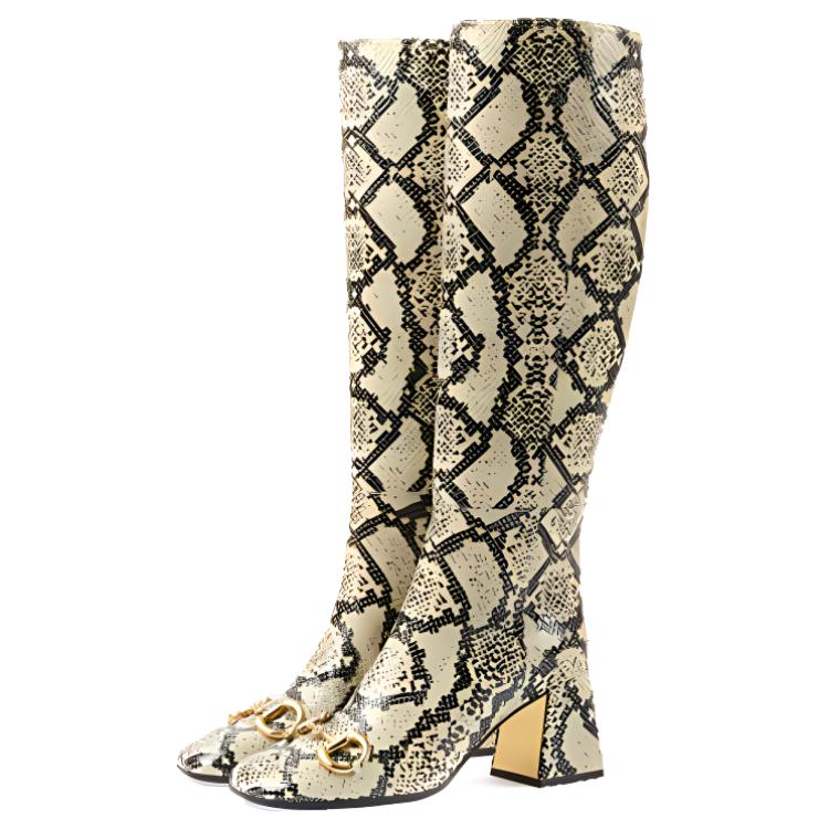 Lookbook GUCCI古馳 馬銜扣 長筒靴 女款 淺黃色