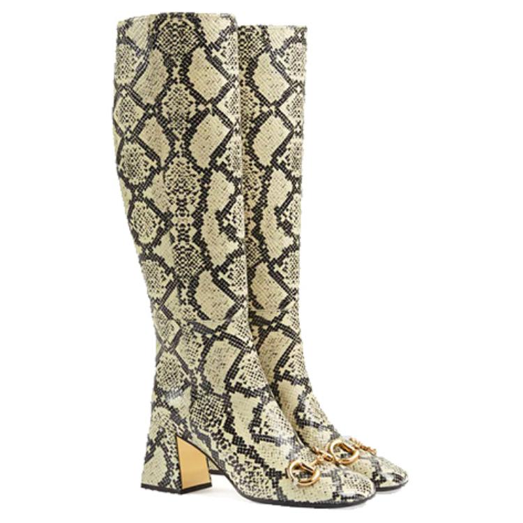 Shop GUCCI古馳 馬銜扣 長筒靴 女款 淺黃色