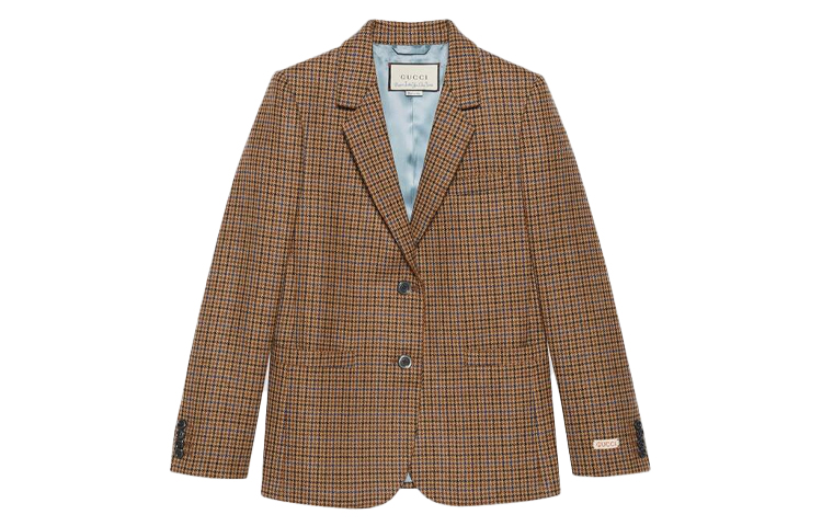 (Women) Gucci Houndstooth Wool Double-breasted Blazer for Women Brown 633330-ZAFAW-2254