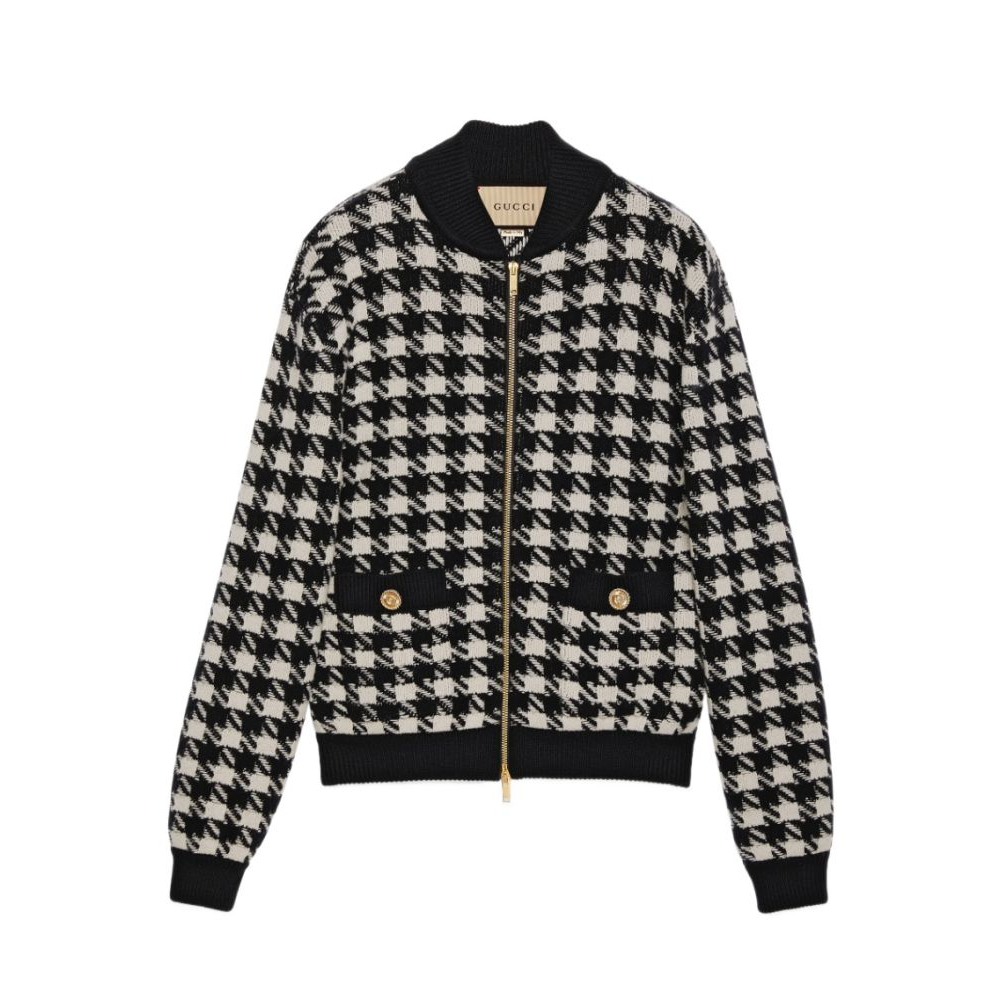 (Women) Gucci Houndstooth Zip Jacket Ivory 595691-XKDUY-1289