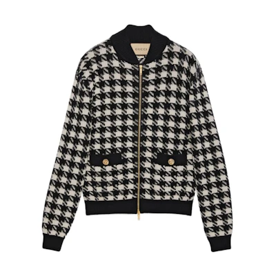 (Women) Gucci Houndstooth Zip Jacket Ivory 595691-XKDUY-1289