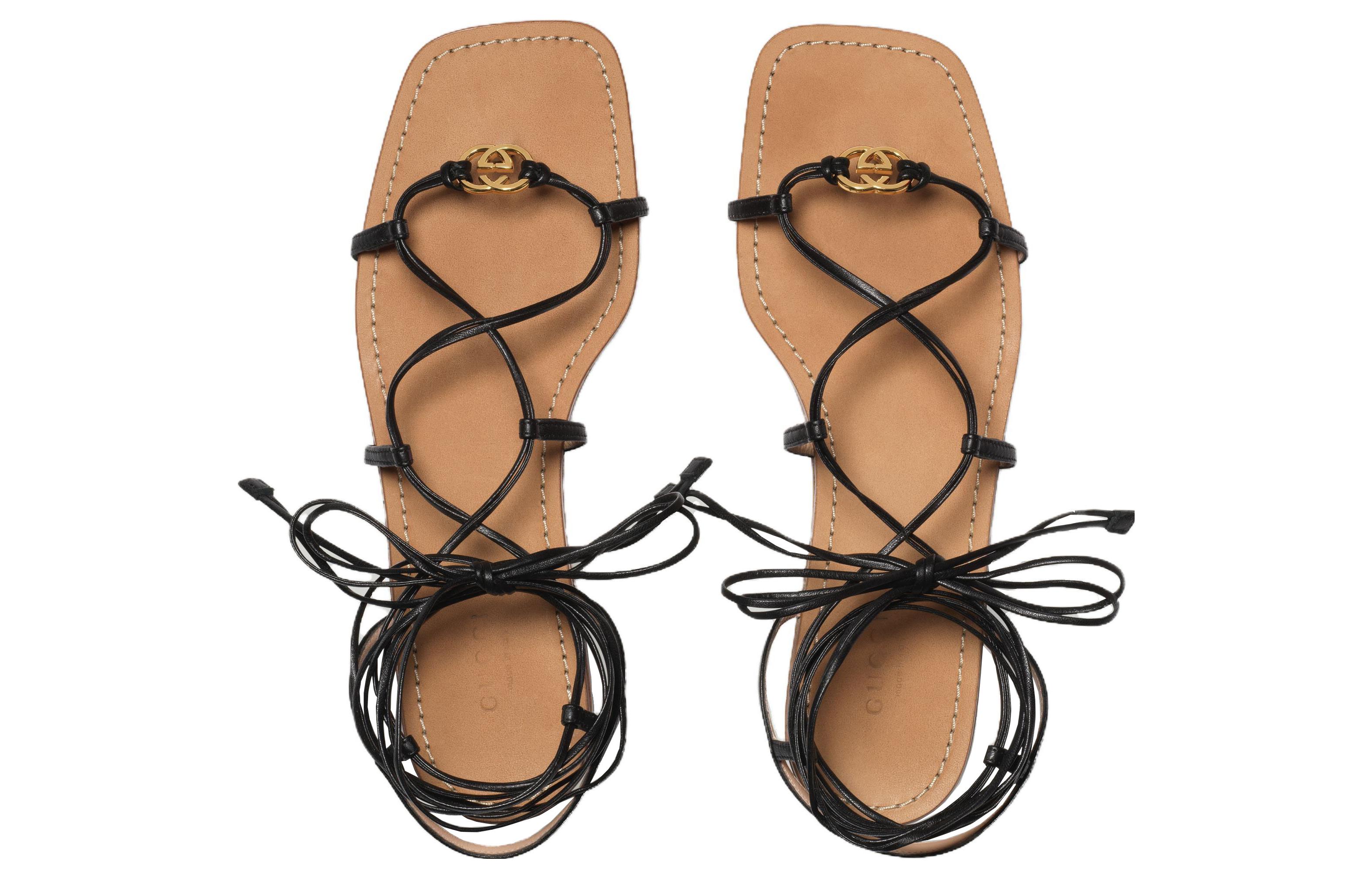 Shop (W) グッチ インターロッキング レザーオープントゥサンダル (Gucci Intārokkingu Rezā Ōpuntō Sandaru) 738680-BKO00-1000