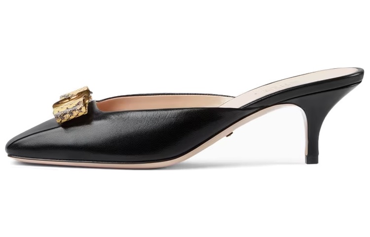 (Women) Gucci Interlocking 'Black Leather Stiletto Sandals' 738685-AAB7M-1192