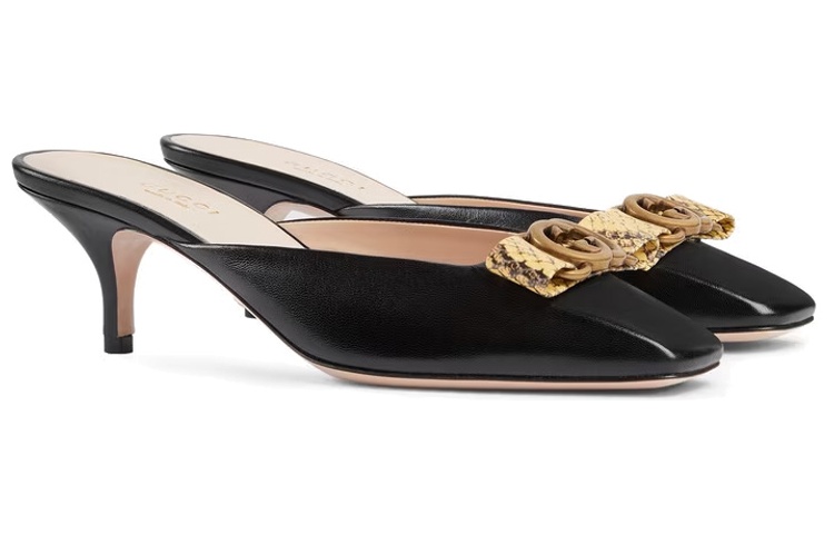 Order (W) Sandalias de Tacón de Cuero Negro Gucci Interlocking. 738685-AAB7M-1192