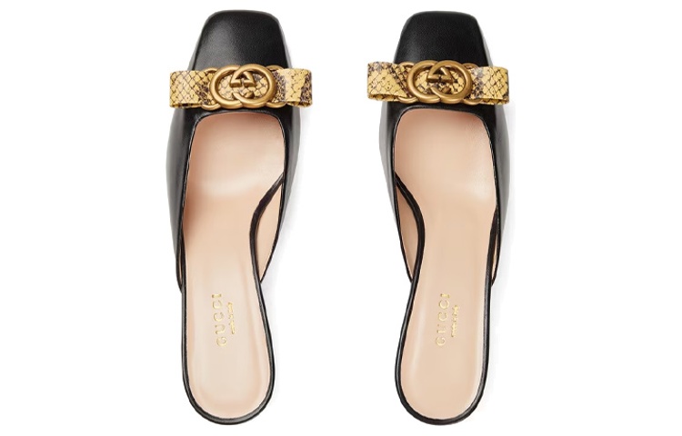 Lookbook (W) Sandalias de Tacón de Cuero Negro Gucci Interlocking. 738685-AAB7M-1192