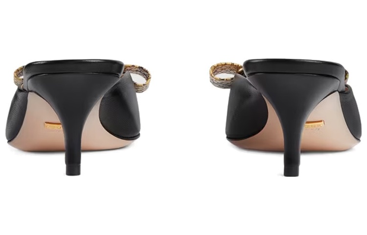 Shop (Women) Gucci Interlocking 'Black Leather Stiletto Sandals' 738685-AAB7M-1192