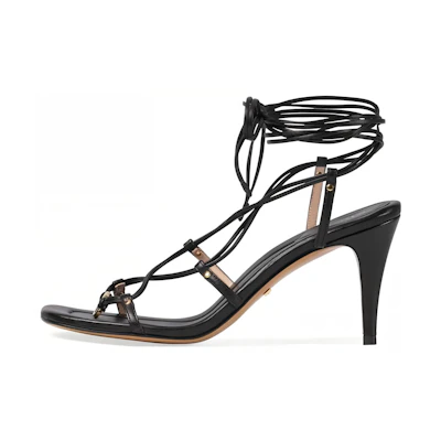 (W) Gucci Interlocking 'Black Leather Strappy High Heels'
