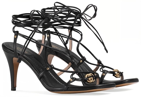 (Women) Gucci Interlocking 'Black Leather Strappy High Heels' 738679-BKO00-1000 Order (Women) Gucci Interlocking 'Black Leather Strappy High Heels' 738679-BKO00-1000