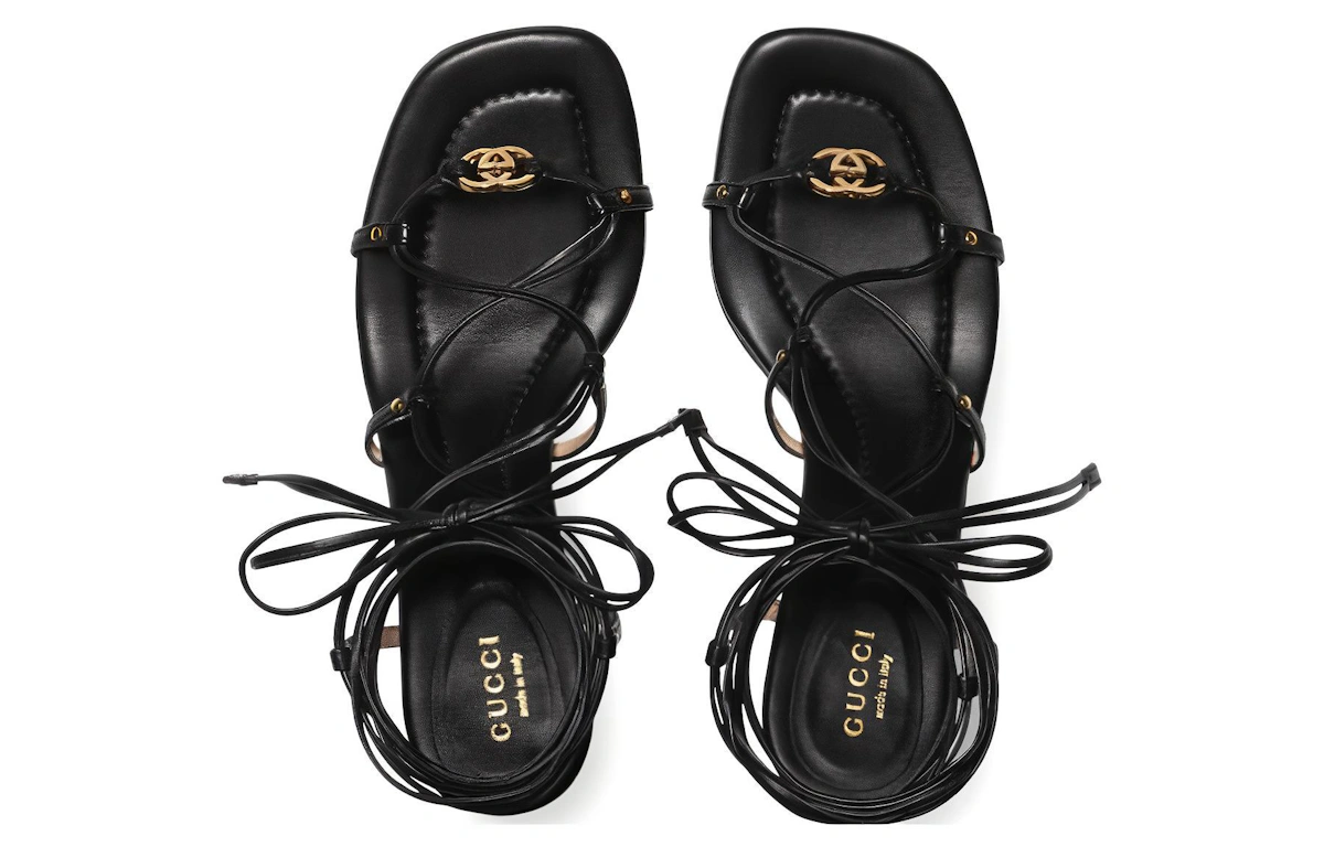 (Women) Gucci Interlocking 'Black Leather Strappy High Heels'