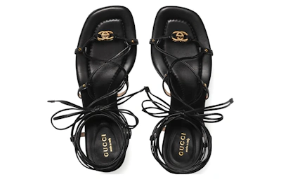 (Women) Gucci Interlocking 'Black Leather Strappy High Heels'
