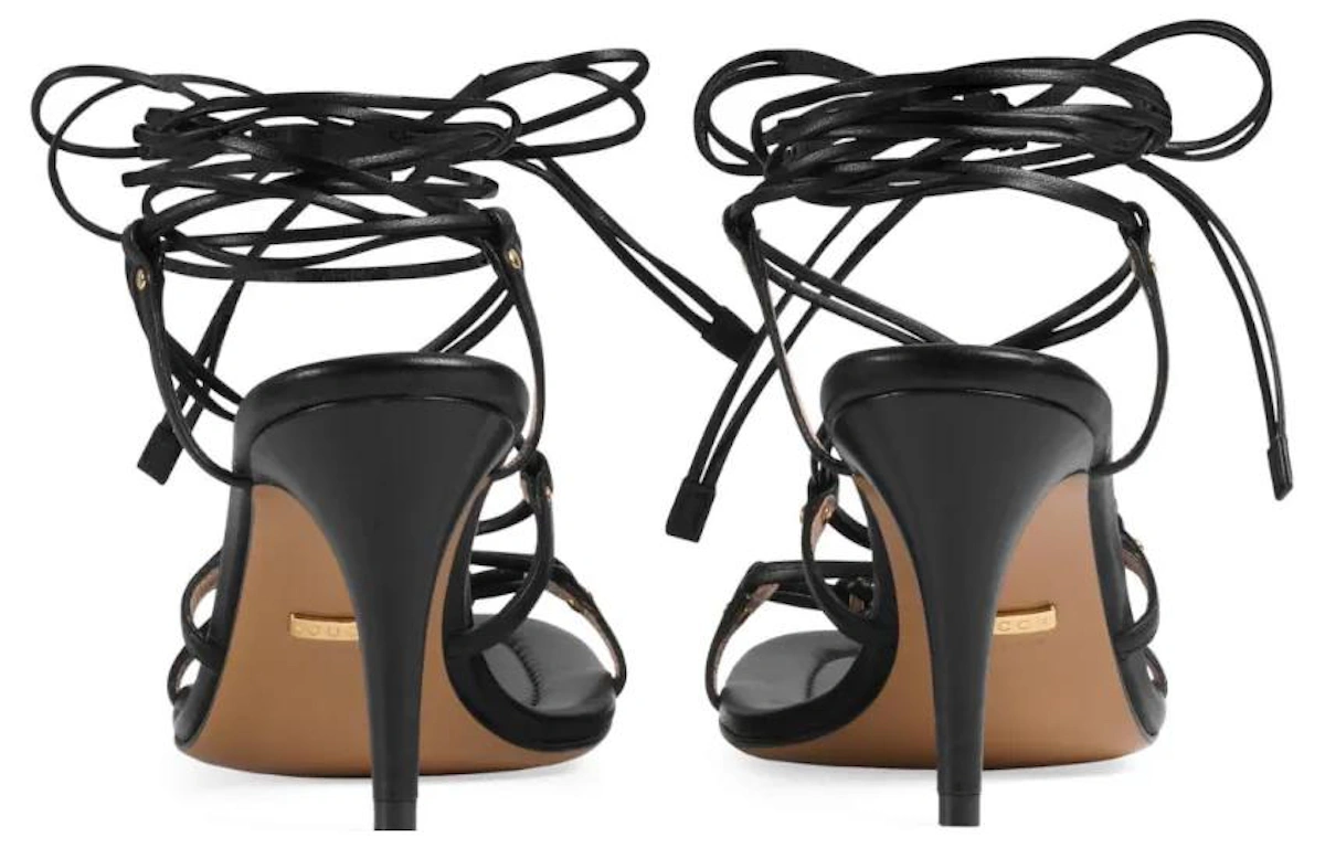 (Women) Gucci Interlocking 'Black Leather Strappy High Heels'