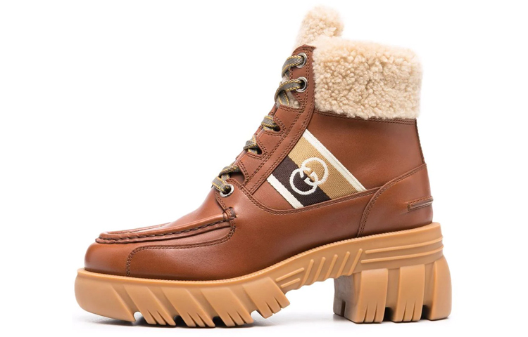 (Women) Gucci Interlocking 'Brown Tag Lace-Up Ankle Boot' 670406-DTNH0-2561