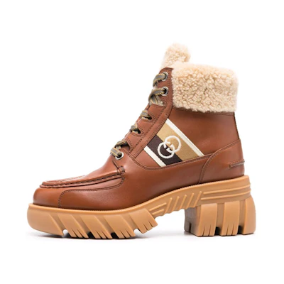 (W) Gucci Interlocking 'Brown Tag Lace-Up Ankle Boot'