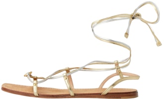 (Women) Gucci Interlocking 'Gold Leather Flat Sandals' 738680-B8B20-8150 (Women) Gucci Interlocking 'Gold Leather Flat Sandals' 738680-B8B20-8150