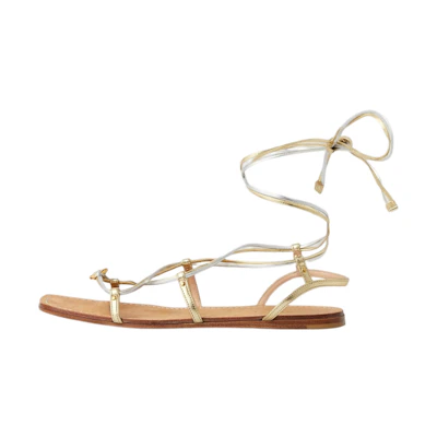 (W) Gucci Interlocking 'Gold Leather Flat Sandals'