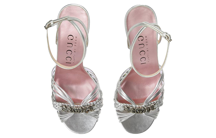 Shop (Women) Gucci Interlocking 'Silver Logo Stiletto Sandals' 723417-B8B00-8106
