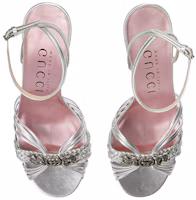 Shop GUCCI古馳 Interlocking系列 皮革 logo 細跟 時尚涼拖 跟高9.5cm 女款 銀色
