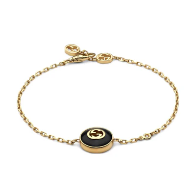 (Women) GUCCI Interlocking Double G 18K Gold Onyx Diamond Bracelet for Women Gold 786556J85L08093