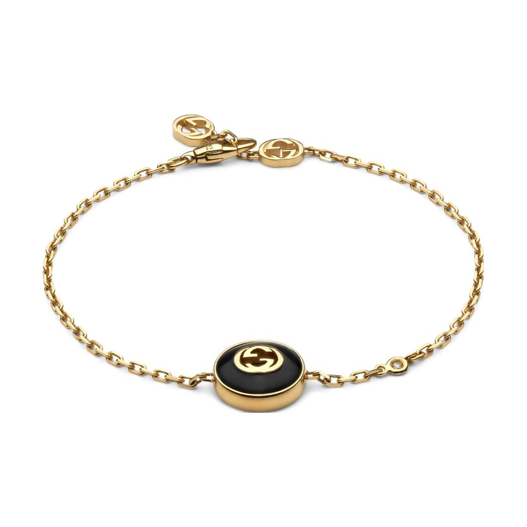 (Women) GUCCI Interlocking Double G 18K Gold Onyx Diamond Bracelet for Women Gold 786556J85L08093 圖 2