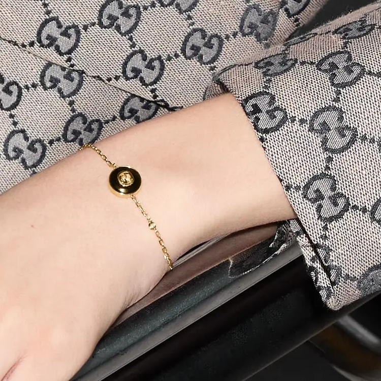 (Women) GUCCI Interlocking Double G 18K Gold Onyx Diamond Bracelet for Women Gold 786556J85L08093 圖 5