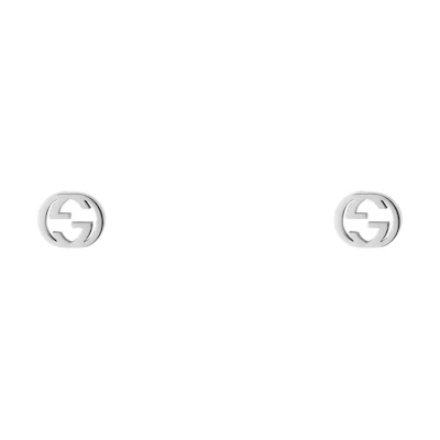 (Women) GUCCI Interlocking Double G 18K White Gold Earrings for Women. 662111-J8502-9000