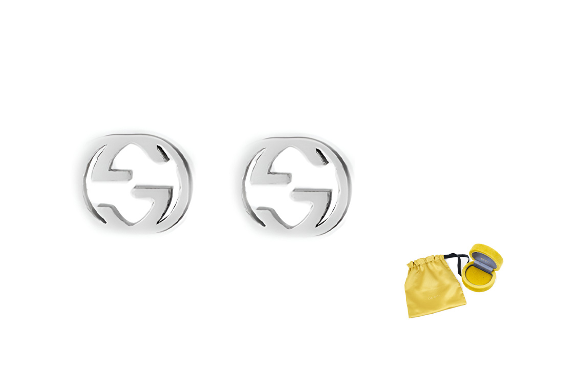 (Women) GUCCI Interlocking Double G 18K White Gold Earrings for Women. 662111-J8502-9000 圖 2