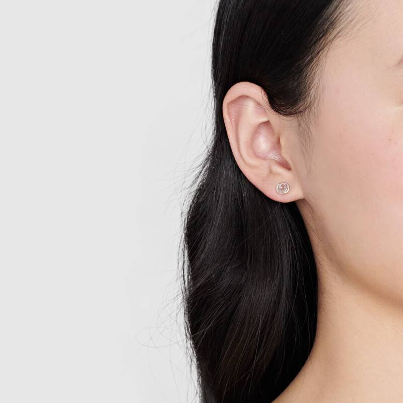 (Women) GUCCI Interlocking Double G 18K White Gold Earrings for Women. 662111-J8502-9000 圖 5