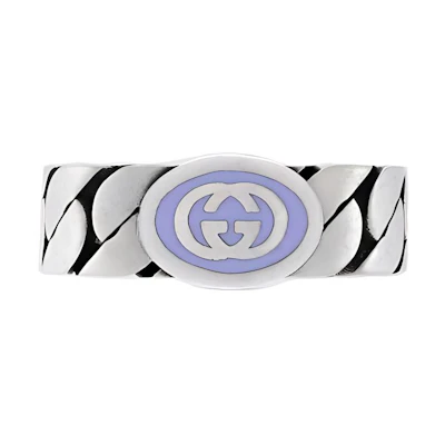 (Women) GUCCI Interlocking Double G Enamel 925 Silver Ring for Women. 701612-J8410-5200
