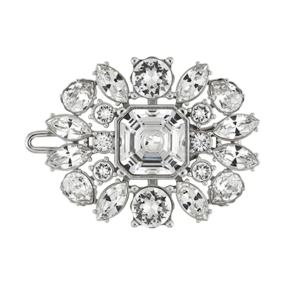 (Women) GUCCI Interlocking Double G Floral Crystal Metal Hair Clip Silver. 703364-J3F42-8162