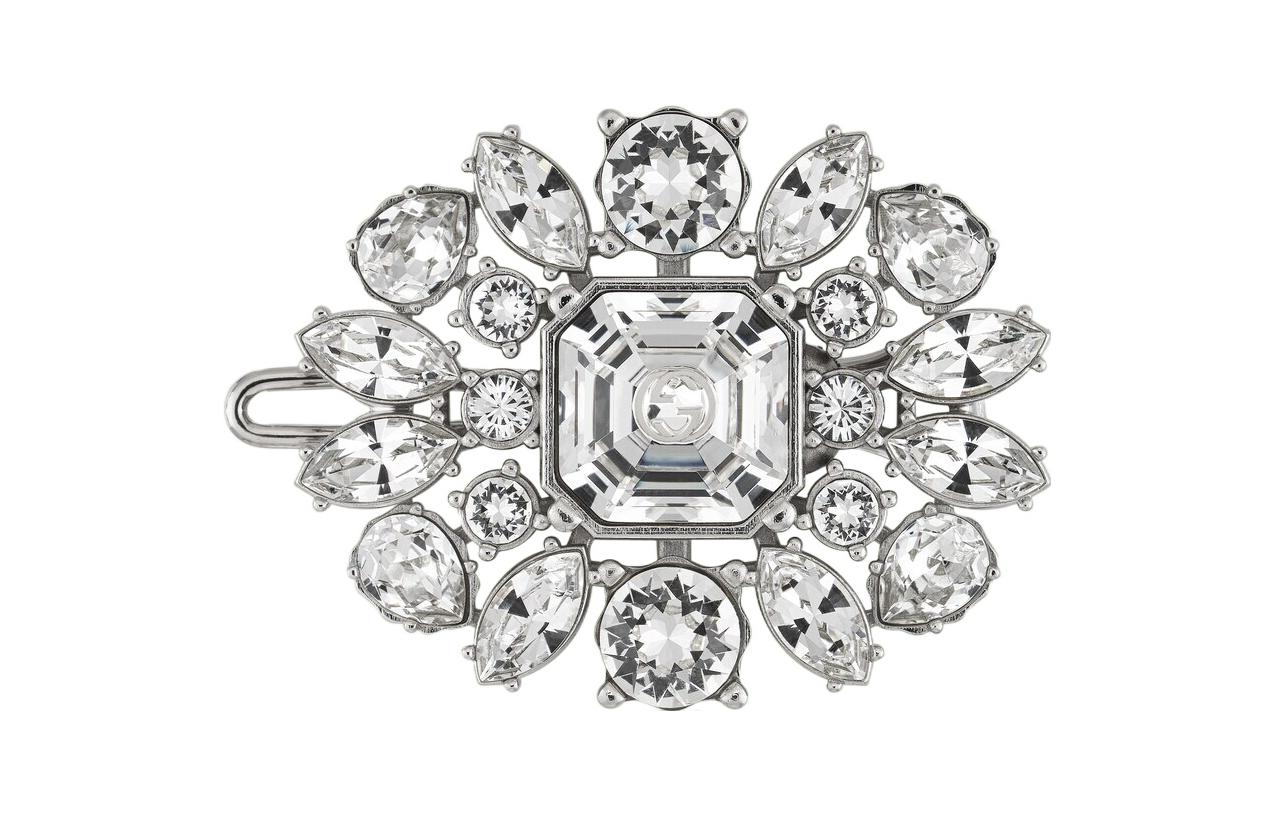Order (Women) GUCCI Interlocking Double G Floral Crystal Metal Hair Clip  Silver. 703364-J3F42-8162
