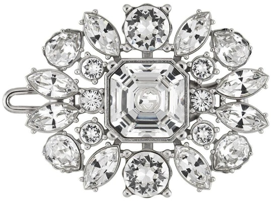 (Women) GUCCI Interlocking Double G Floral Crystal Metal Hair Clip Silver. 703364-J3F42-8162 Order (Women) GUCCI Interlocking Double G Floral Crystal Metal Hair Clip Silver. 703364-J3F42-8162