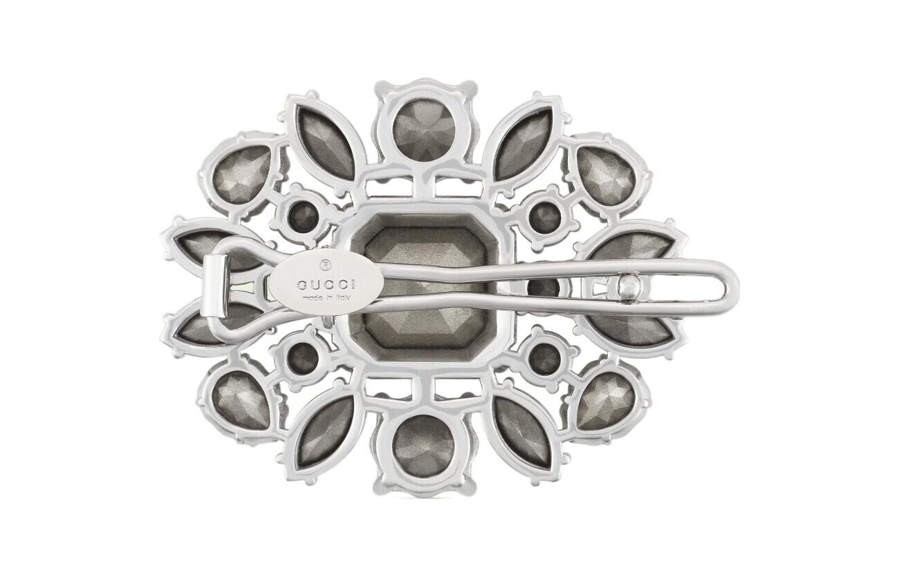 Lookbook (Women) GUCCI Interlocking Double G Floral Crystal Metal Hair Clip  Silver. 703364-J3F42-8162