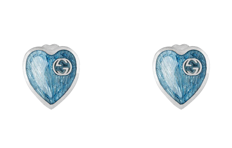 (Women) GUCCI Interlocking Double G Heart 925 Silver Earrings Blue 645547-J8410-8183 圖 2