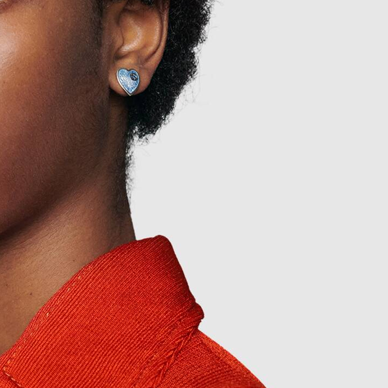 (Women) GUCCI Interlocking Double G Heart 925 Silver Earrings Blue 645547-J8410-8183 圖 4